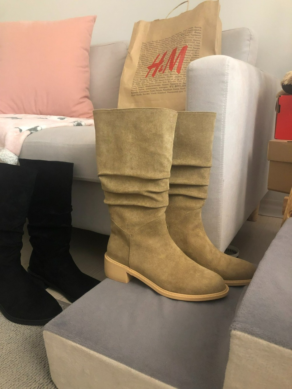 shirring middle boots